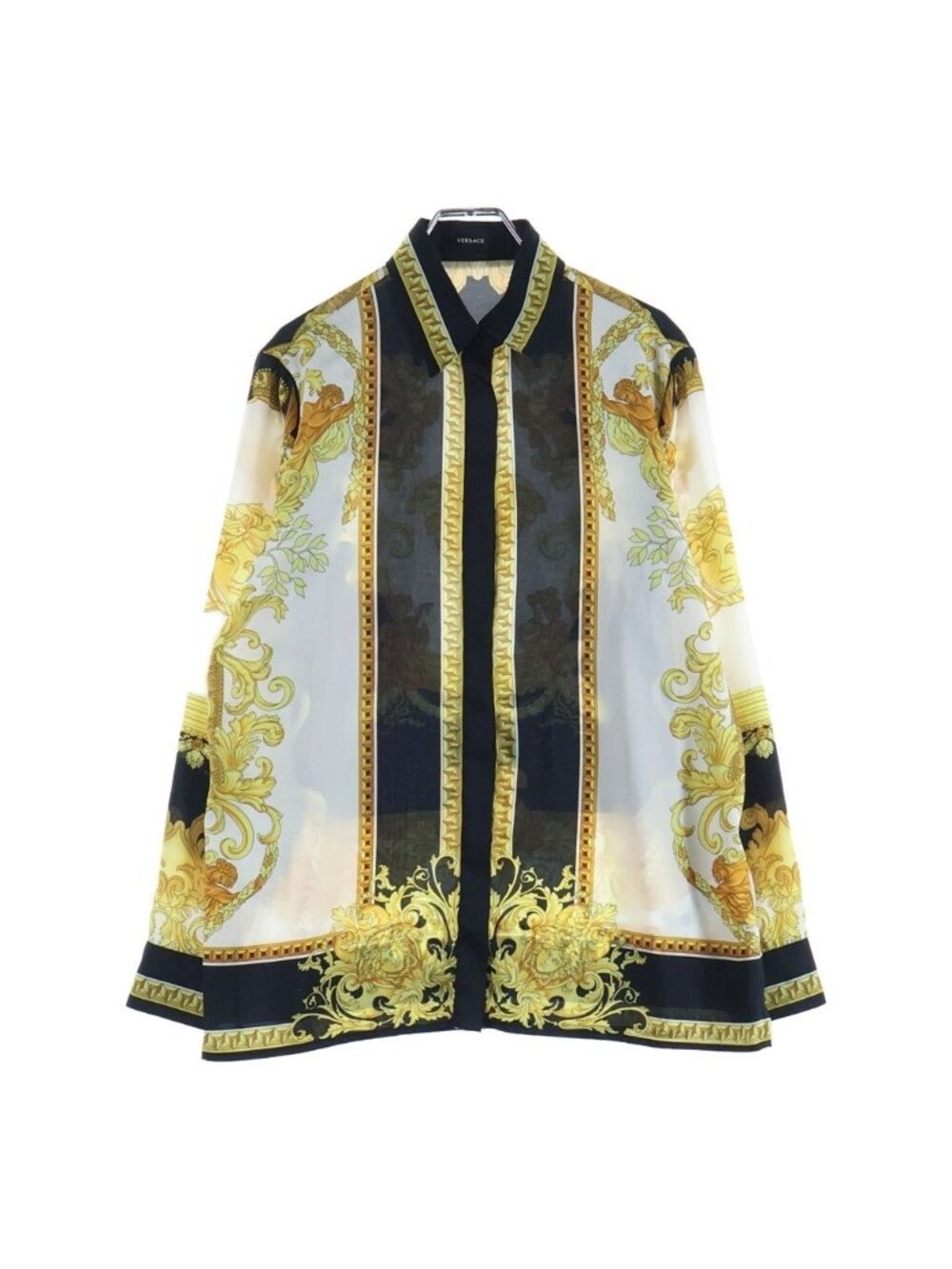 Versace Medusa Allover Print Long Sleeve Shirt Polyester Black White Gold